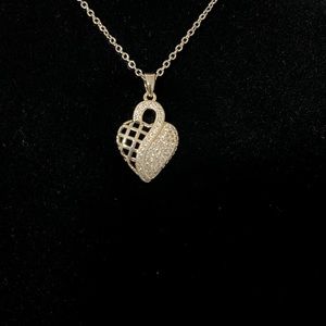 1054-Cubic Zirconia Half Paved Heart Pendant Necklace